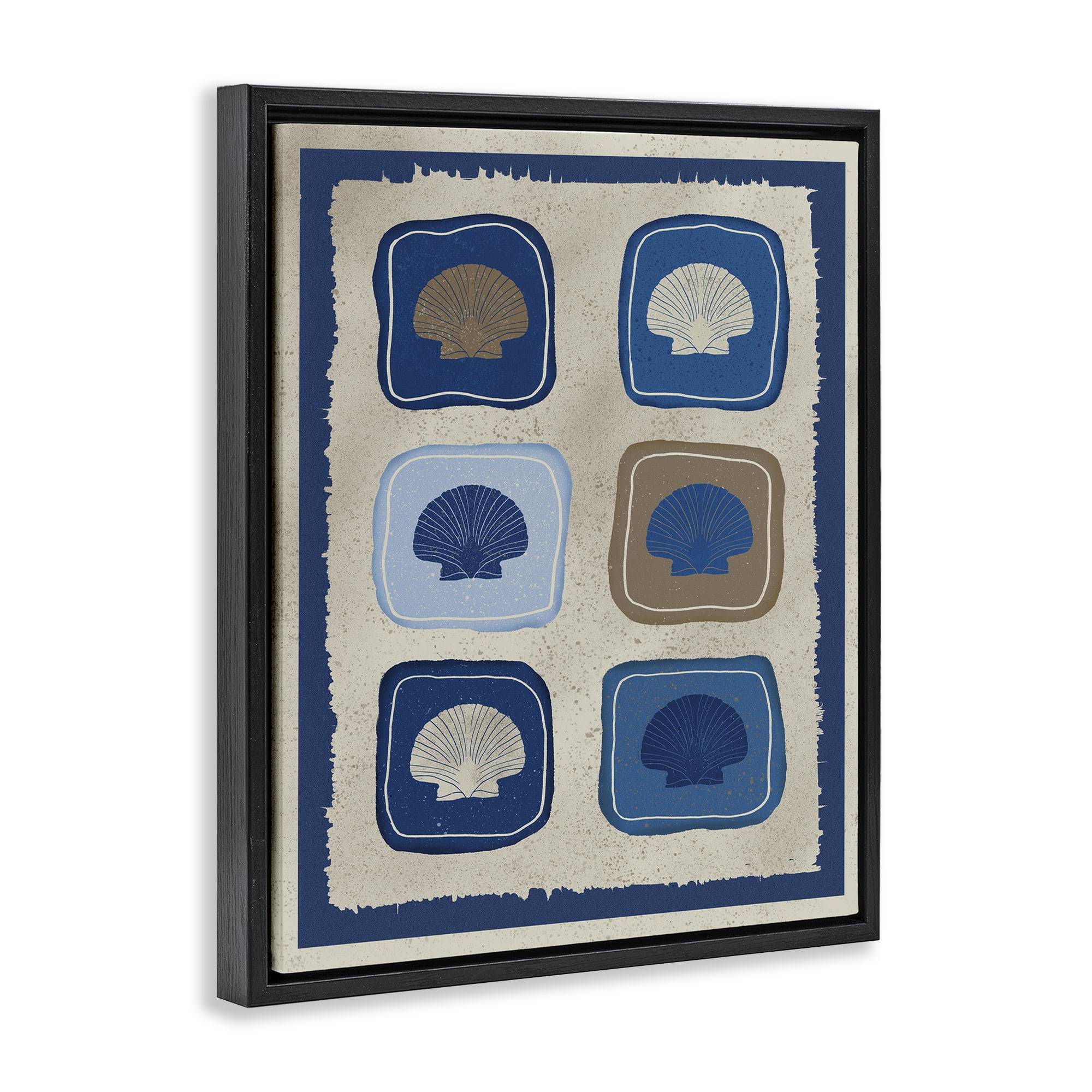 Stupell Industries Nautical Block Shells Black Framed Floater Canvas Wall Art, design by Julia Frost