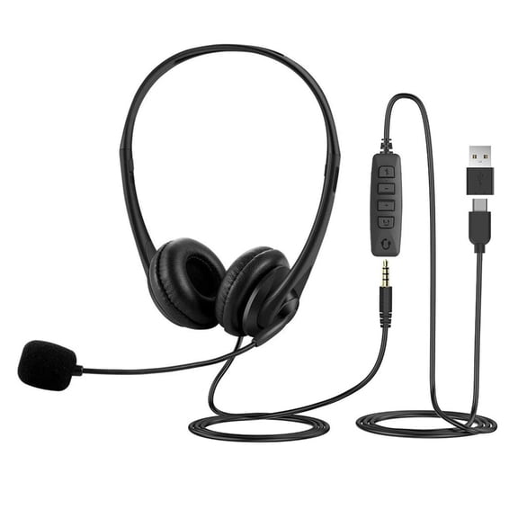 Lightweight Over Ear Headphones USB C To 3.5mm Adapter Comfort Fit For Online Meetings Music With Noise Cancelling Mic