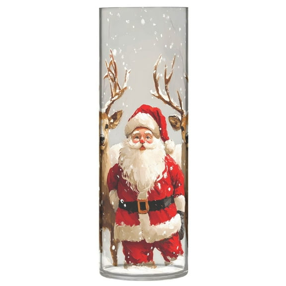 Clear Flower Vase Centerpieces Plastic Cylindrical Vases Home Wedding Decor 4"x12" Christmas Santa Claus with Deers