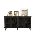 thumbnail image 2 of 60" Antique Buffet Cabinet with Floral Carvings with Solid Wood Legs&Antique Brass Handles&Adjustable Shelves, TV Stand for 65''+ TV, Sideboard for Living Room,Dining Room (Black), 2 of 40