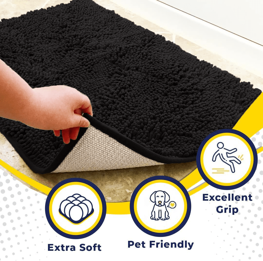 Muddy Mat® | Super Absorbent Door Mat Indoor, Microfiber Quick Dry Chenille Entryway Rug, Non-Slip Front Door Mat, Indoor Mats for Entryway, Machine Washable Pet Rug, Black 24"x36"