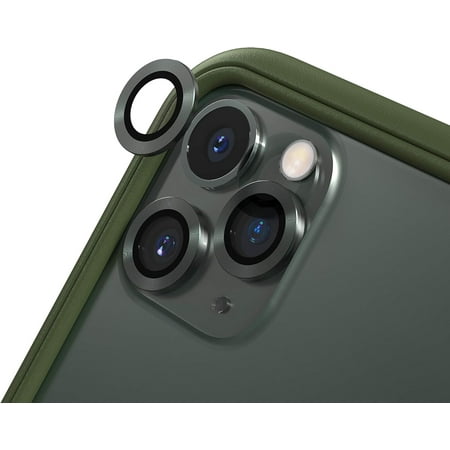 [Pack of 3] RHINOSHIELD Camera Lens Protector compatible with [iPhone 11 Pro / 11 Pro Max] | High Clarity Scratch Proof 9H Tempered Glass and Aluminum Trim - Midnight Green