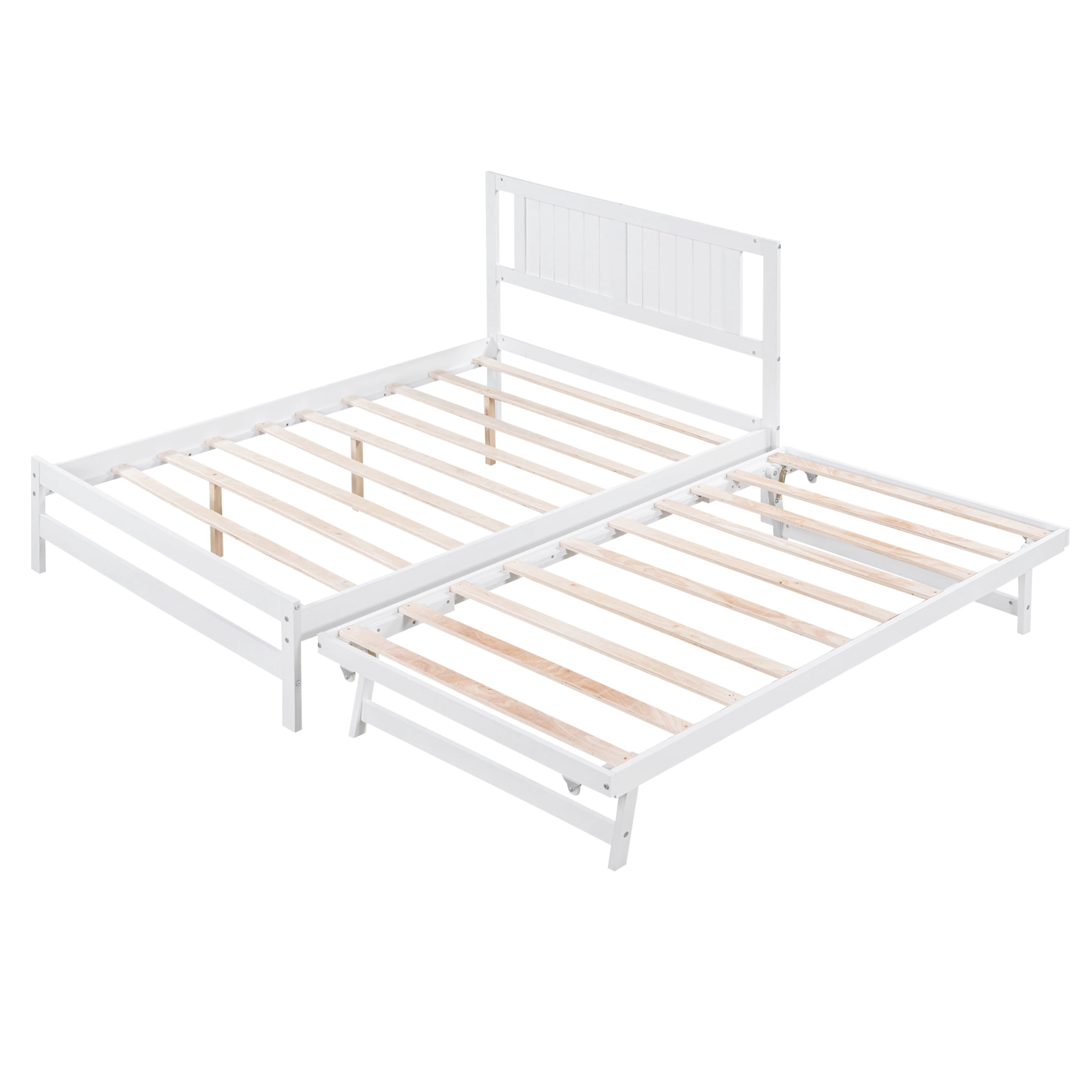 Noble House Rhea Full Size Platform Bed with Pop Up Adjustable Trundle, Solid Pine Wood Frame, Heavy Duty, White