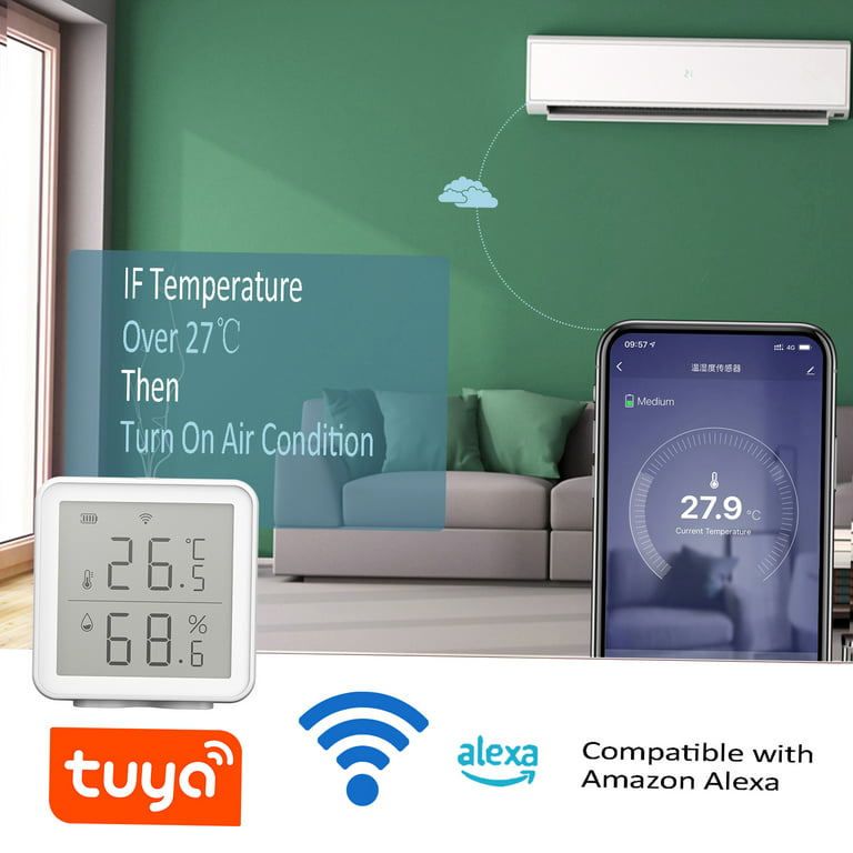 Wifi Smart Temperature Humidity Sensor Compatible With Alexa 230ft Super  Long Range Wireless Digital Hygrometer