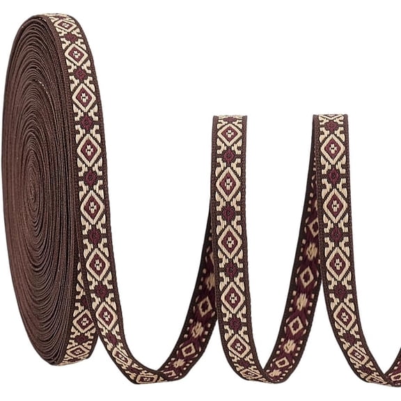 16.6 Yards Ethnic Style Embroidery Ribbons 3/8 Inch Vintage Jacquard Ribbons Rhombus Pattern Geometric Woven Trim Ribbon for Sewing Crafting Bag Decoration Gift Wrapping
