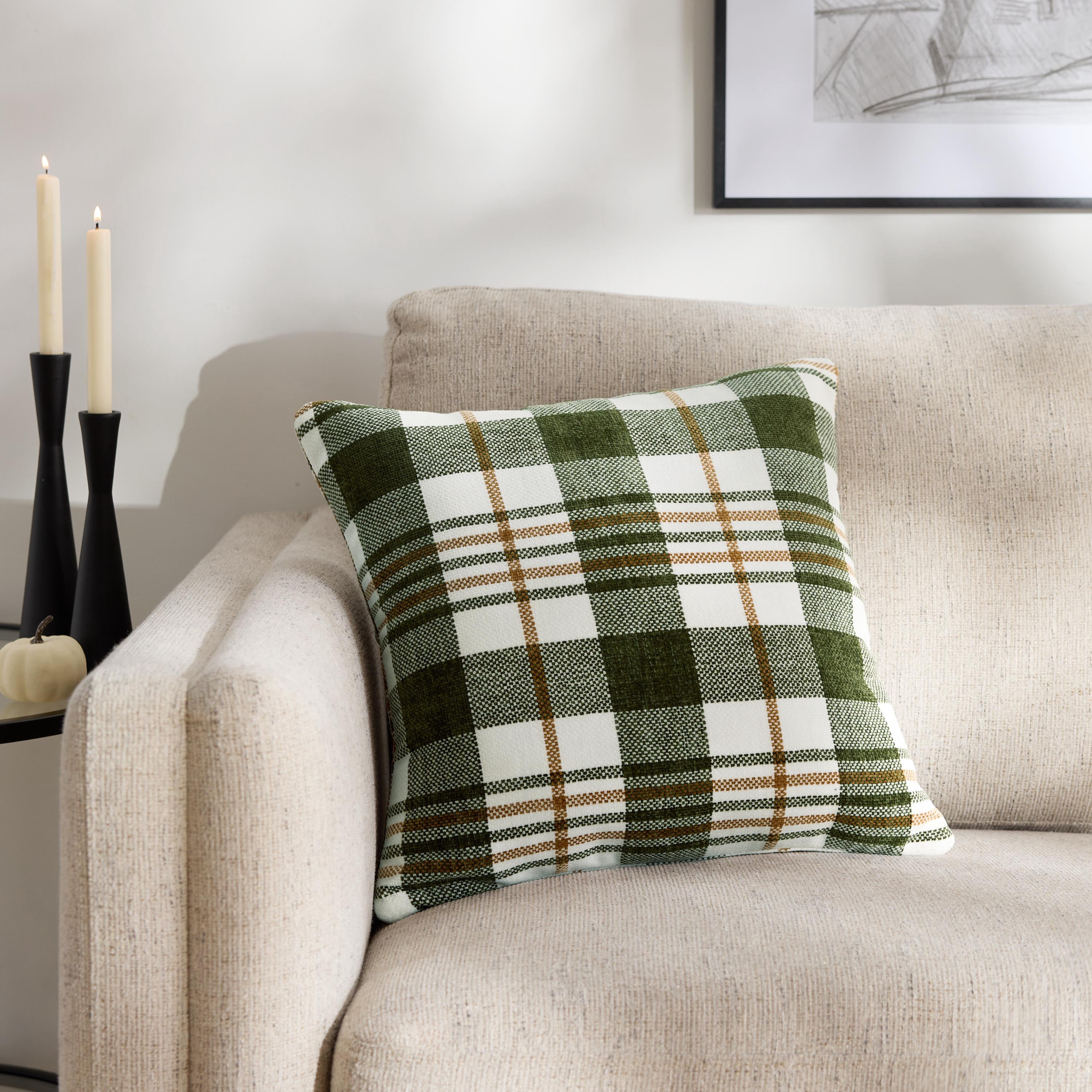 Way To Celebrate 18 in x 18 in Green Woven Plaid Decorative Pillow