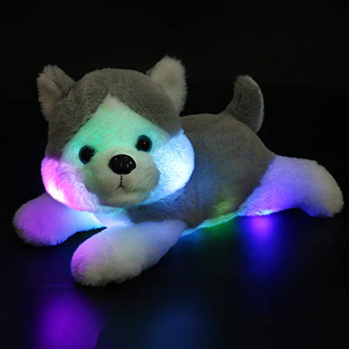 13'' Houswbaby LED Plush Husky Glowing Stuffed Dog Soft Night Light Puppy Toy Hugging Pillow Companion Pet Holiday Birthday Gift for Kids Boys Girls Toddlers Gray 
