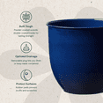 thumbnail image 3 of Bloem Canyon 8"Indoor Metal Cachepot - Glossy Decorative Planter with Powder-Coated Finish, Removable Drain Plug, Cobalt, 2-Pack, 3 of 5