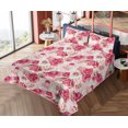 thumbnail image 4 of Ambesonne Pink Roses Fitted & Flat Sheet with Shams 4 Pcs Set, Romantic Spring Blooms, Queen, Magenta Blush Khaki, 4 of 5