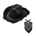 thumbnail image 1 of Sombrero de vaquera estilo vaquero con plumas de estilo occidental, accesorios de color sólido, decoraciones para Toalla Cuadrada Negra, 1 of 6