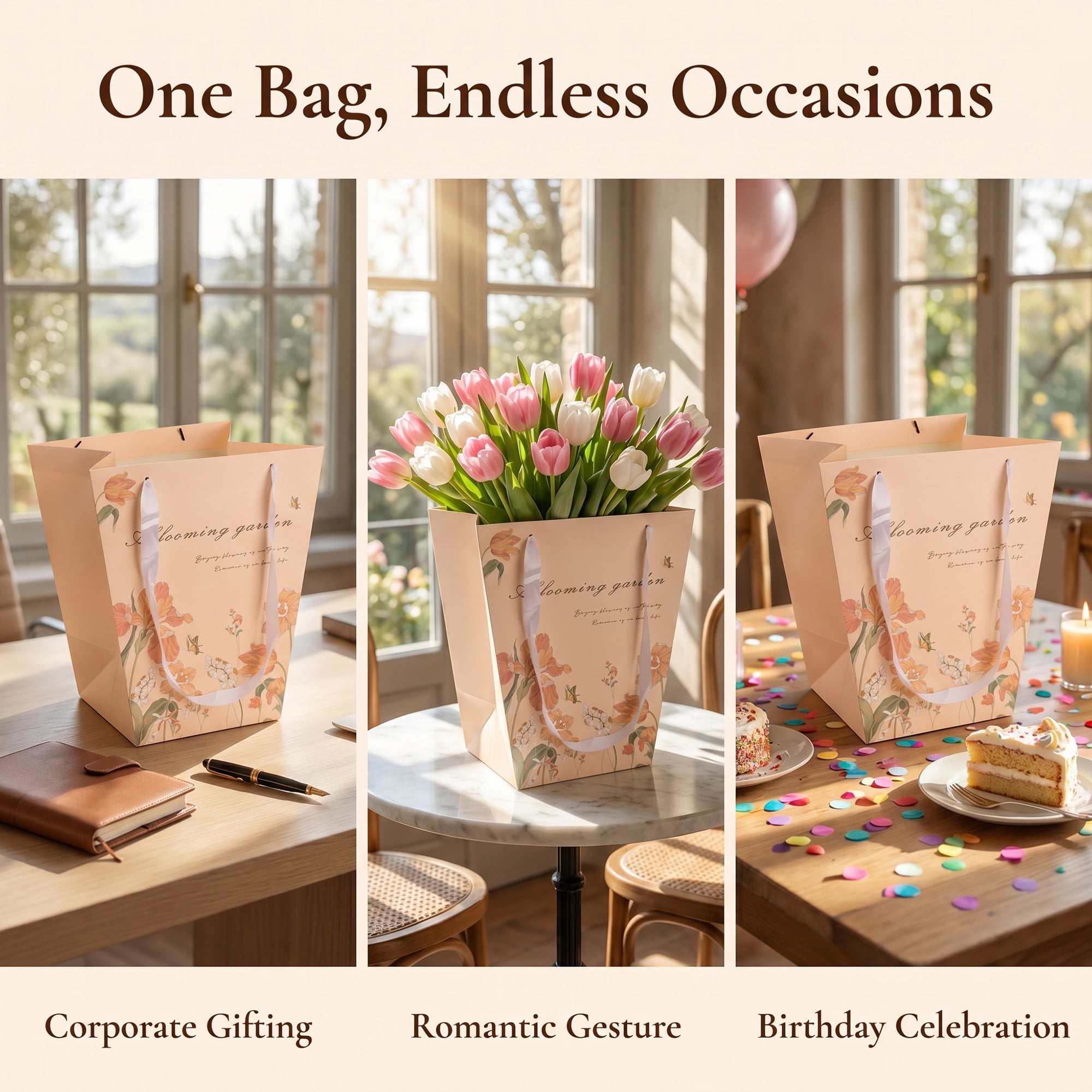 Unique Bargains Thick Totes for Gifts with Comfortable Handles Apricot 11.8" x 9.8"x 13.8"