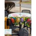thumbnail image 4 of Outdoor Tablecloth with Umbrella Hole and Zipper, Easter Square Table Cloth 54x54 Inch Waterproof Tablecloth, Wooden Bunny Colorful Eggs Spring Floral Farmhouse Picnic Table Cover for Patio Camping, 4 of 7