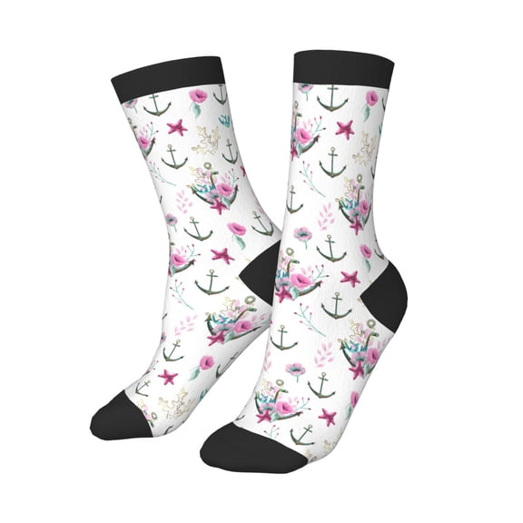 Kids Girls Boys Socks - pink flowers anchor starfish vintage Comfort Breathable Crew Socks for Boys Girls Kids, Soft Athletic Running Socks for Boys Socks 6-10 Years Old