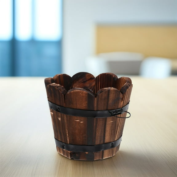 unbranded  Wooden Succulent Flower Pot Whiskey Barrel Planter Pots for Plants