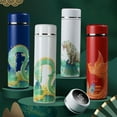 thumbnail image 2 of Insulated Coffee Tea Travel Thermos Mug Water Bottle with Removable Strainer and Temperature Featuring Chinese Art Design - 16.9 fl oz (Blue Dragon), 2 of 6