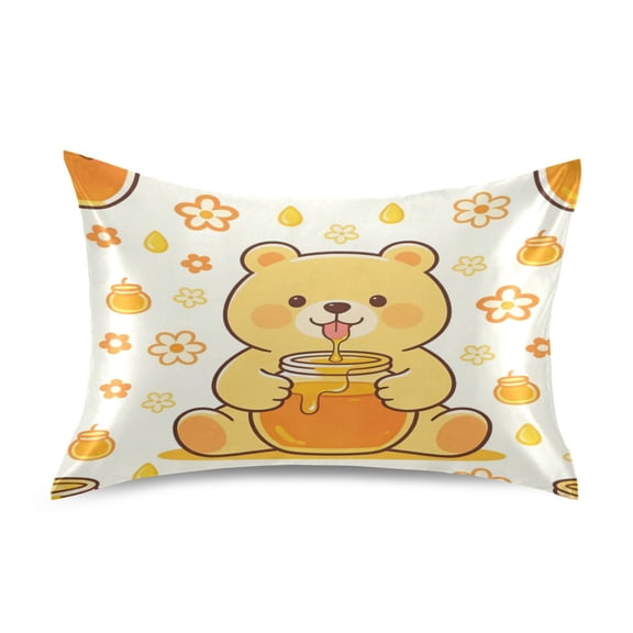 Satin Pillow Case Envelope Pillow Covers Standard Size Soft Pillow Cases for Bedroom, Bear Eating Honey Pattern Printed