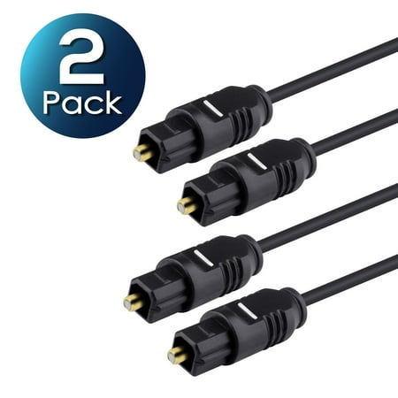 Insten 2 Pk 6 Ft 1.8m Black Digital Audio Optical Toslink Cable Male For DVD MD MP3 Music Player LG Samsung Sound Bar Smart TV