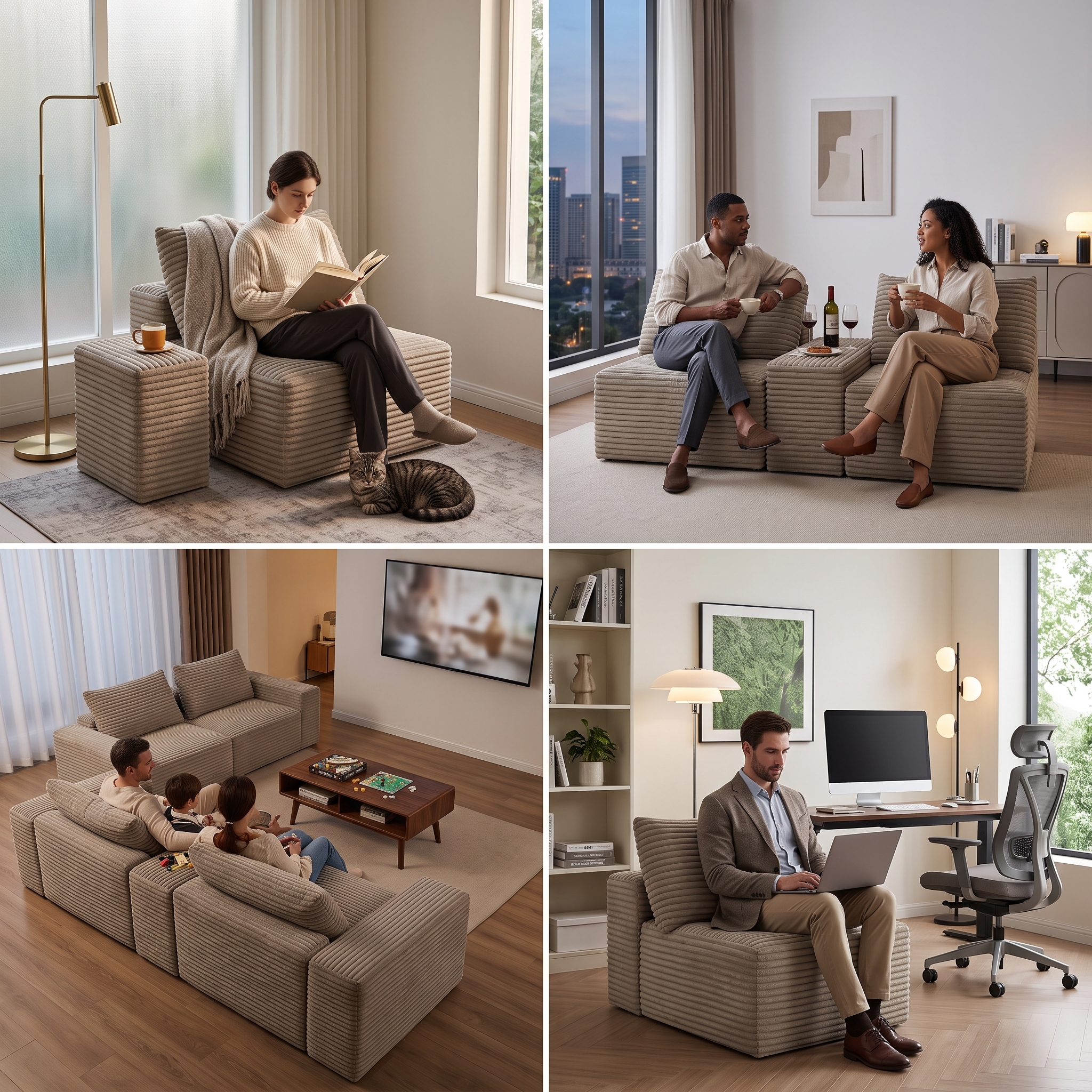 No Assembly Modular Corduroy Sectional Sofa, Cloud Plush Reversible Chaise Lounge Couch with High Resilience Sponge & Spring Support, Luxury Corner Sofa for Living Room Apartment Bedroom