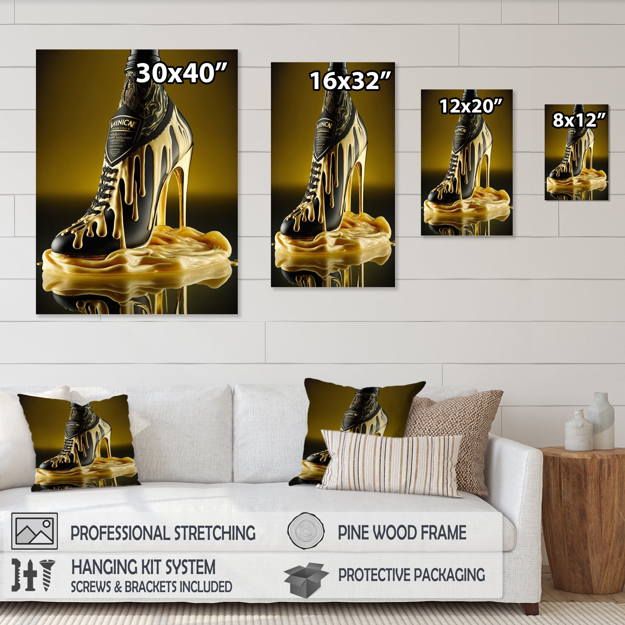 Designart Golden High Heels Irish Cream Canvas Wall Art