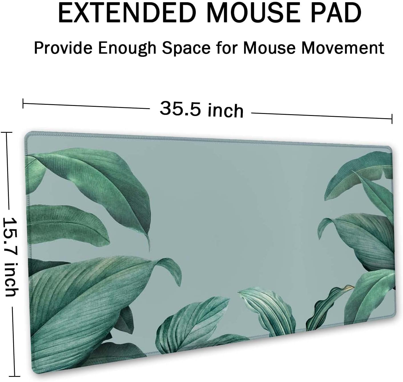 Extended Gaming Mouse Pad - Non-Slip Water-Resistant Rubber Base Computer Keyboard Mouse Mat, 35.5 x 15.7-inch XX-Large Desk Mat, Ideal Partner for Work & Game, Foliage Tropical Leaves