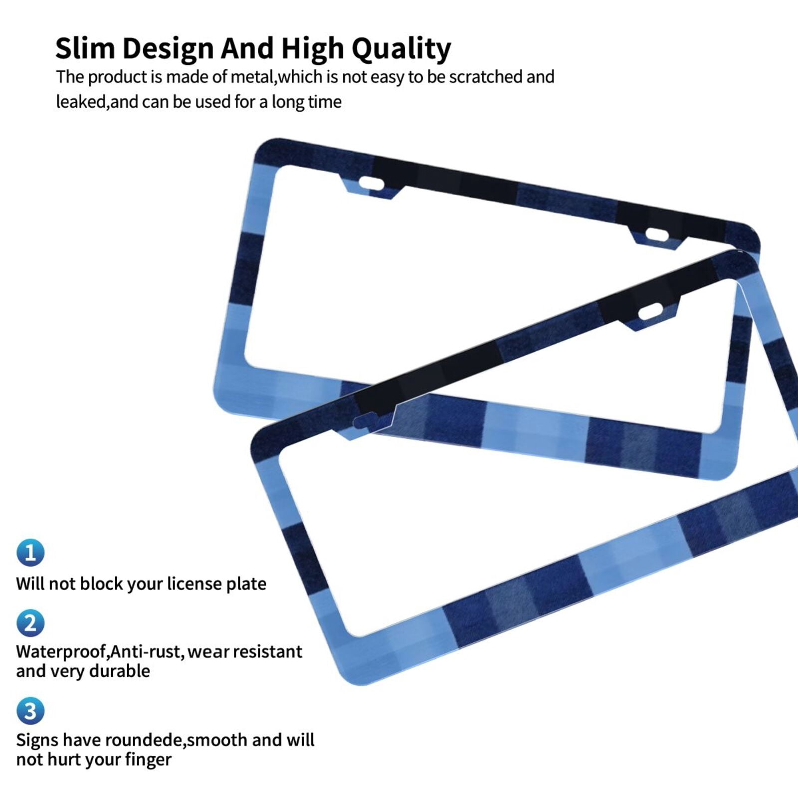 License Plate Frame With Screw Caps 2 Pack Car Plate Frame Front And Rear Rust-Proof Universal Car Tag Holder Cornflowerblue Buffalo Plaid Check Tartan Scotland_1