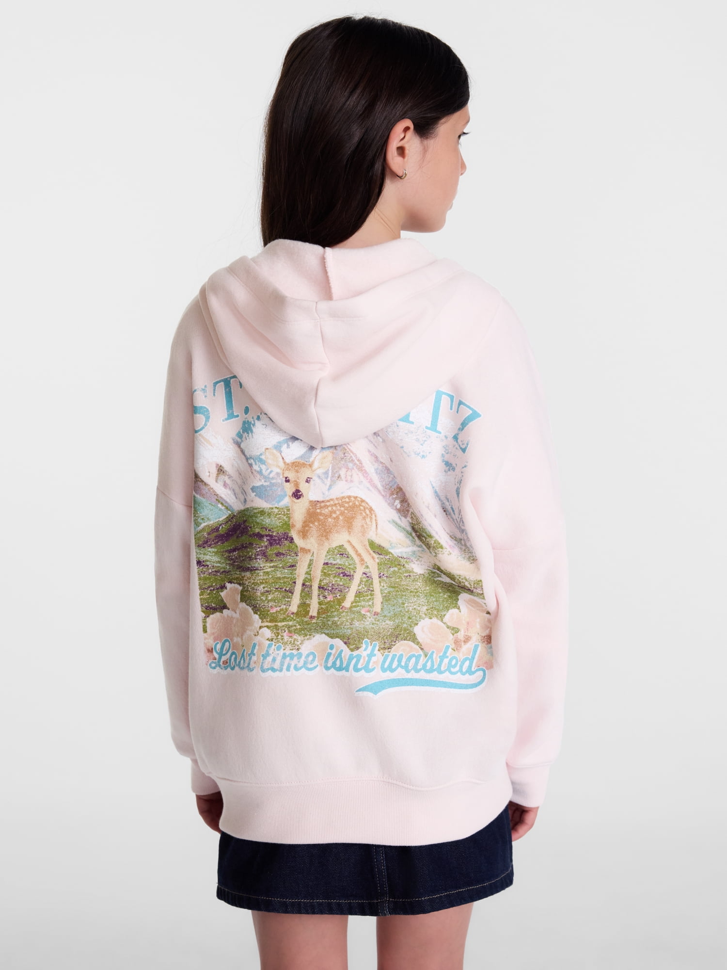 Weekend Academy Girls Graphic Fleece Hoodie with Long Sleeves, Sizes 4-18