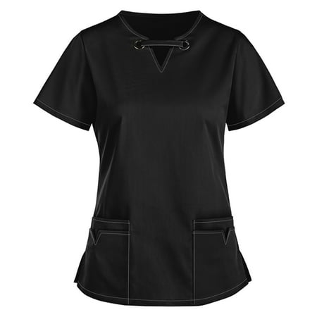 

Cotonie Women Solid Color Print Casual Short Sleeve V-neck Carer Top