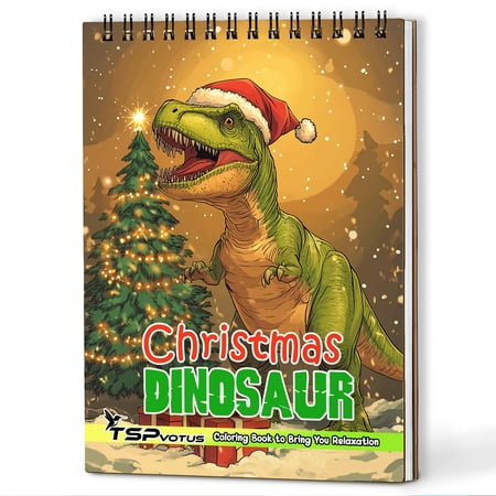 TSPVOTUS Christmas Dinosaur Coloring Book for All Ages A5 Wooden Cover 30 Cute Dinosaurs Coloring Pages of Christmas Eve for Stress Relief and Relaxation