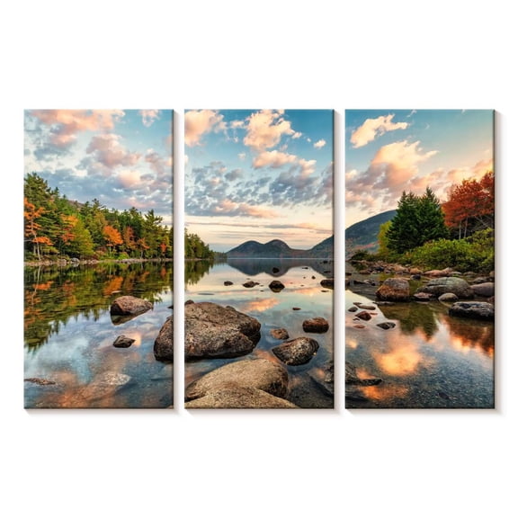 Elephant Stock Sunrise In Jordan Pond In Acadia Wall Art - Horizontal Multi Panel Canvas - Living Room Wall Decor - Nature Multi Panel - Blue And Orange Decor By Scott Stulberg - 23" x 14"
