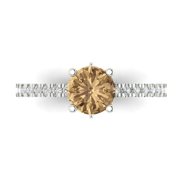 Clara Pucci 14K White Gold 1.47ct Champagne Solitaire with Accents Ring