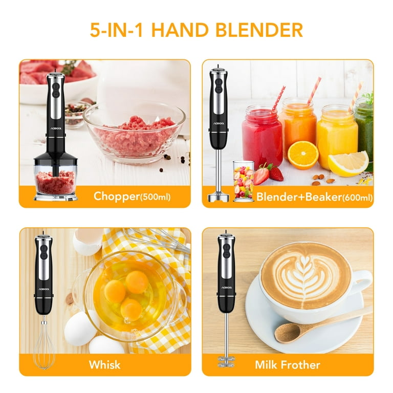 HOMCOM 5-in-1 Electric Hand Mixer, Handheld Mixer with Measuring Cup, 300W  Immersion Blender with 5+1P Speeds, Dough Hooks for Fruit and Milkshake