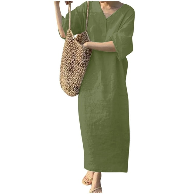 B91xZ Robe Grande Taille Décontractée Robe Longue Manches Courtes Fendue Maxi Robes, AG TTG