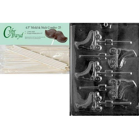 Skate Chocolate Molds Cybrtrayd 45St25-S001 Roller Skates Lolly Sports Chocolate Candy Mold with 25 Cybrtrayd 4.5-Inch Lollipop Sticks ()