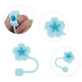 thumbnail image 3 of Unique Bargains 4 Pcs Begonia Flower Straw Cover Cap for Office Blue Silicone, 3 of 5