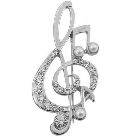 Raindrops  3 PCS Music Note Brooch Musical Pin Rhinestone Lapel Silver