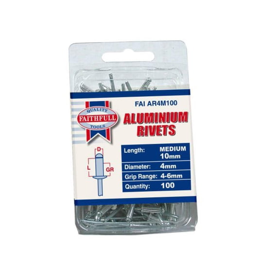 Faithfull - Aluminium Rivets 4 x 10mm Medium Pre-Pack of 100