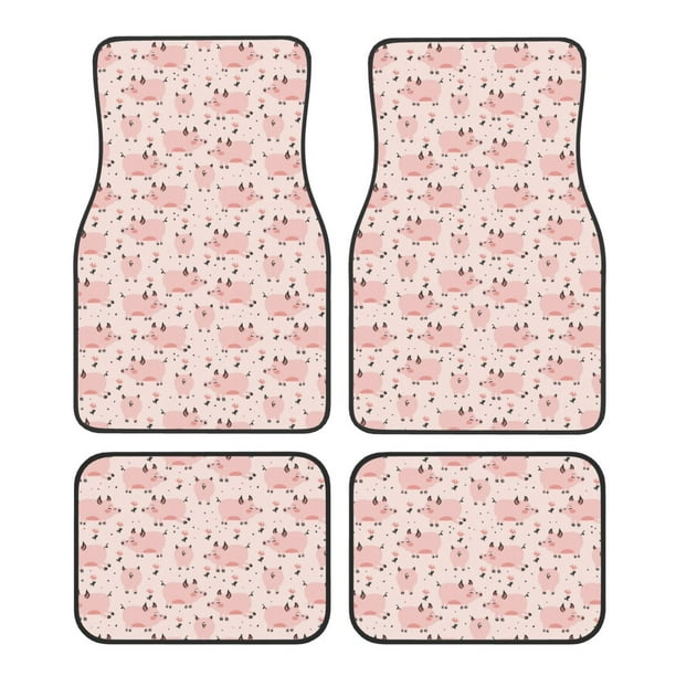 Fotbe Pig Juego de 4 Tapetes para Auto con Estampado – Alfombrillas de Goma Reforzada, Diseño Antideslizante, Protección para Todo el Año – Vehículos, Autos, Camionetas y SUVs