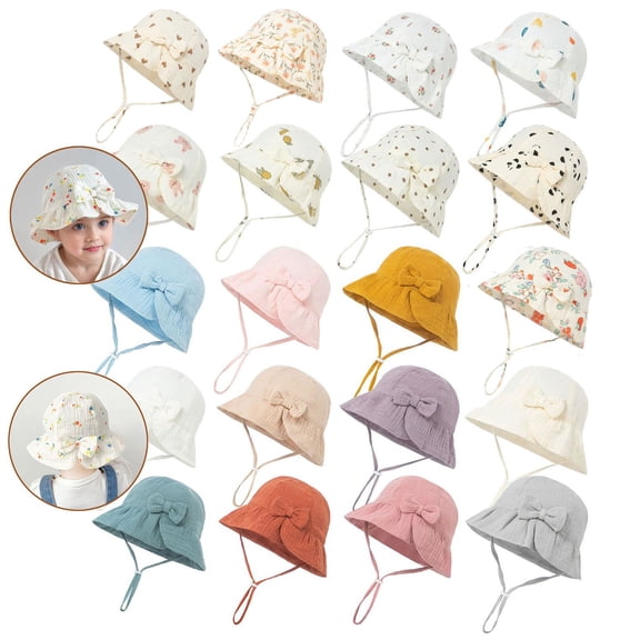 FCLoft Sun Hats For Kids, 0-12 Months Solid Color Cotton Sun Hat, Bow Decorated Soft Baby Basin Hat for Daily Wear