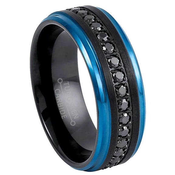 Jewelry Avalanche 2-tone Black & Blue Tungsten Mens Eternity Wedding Band Black CZ, Anniversary Ring for Him size 10