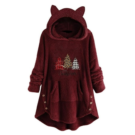 

Long Sleeve Shirts for Women Fall Tops for Women Women Blouse Fashion Button Plush Tops Hooded With Pocket Loose Winter Tops Crewneck Sweatshirts Corset Tops for Women