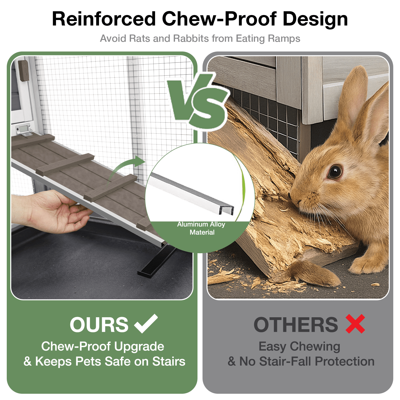 Aivituvin 62" Rabbit Hutch with Wheels for Outdoor & Indoor, 2-Story Bunny Cage with Pull Out Tray, Chew-Proof Ramp, Waterproof Roof, Brown
