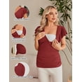 thumbnail image 2 of Camisetas de maternidad Ekouaer, 3 paquetes, cuello en V, manga corta, negro/gris/rojo vino, 2 of 6