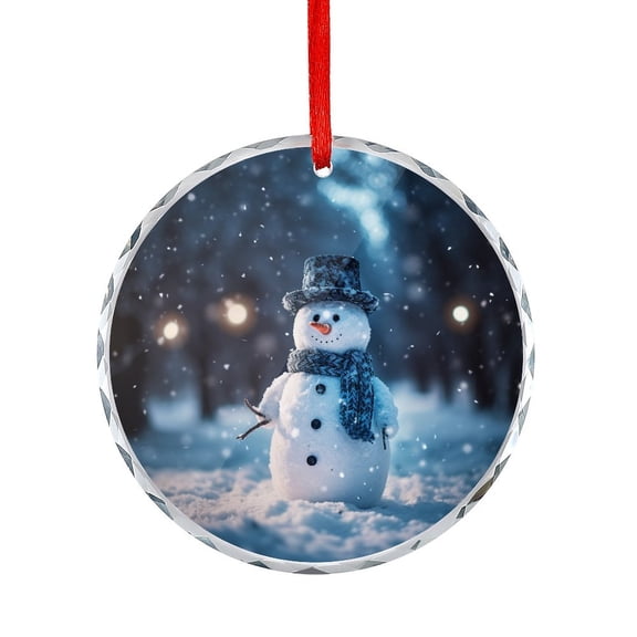 Glass Ornament Snowman Standing On Snowy Scene Holiday Ornaments Merry Christmas Winter Xmas for Xmas Tree