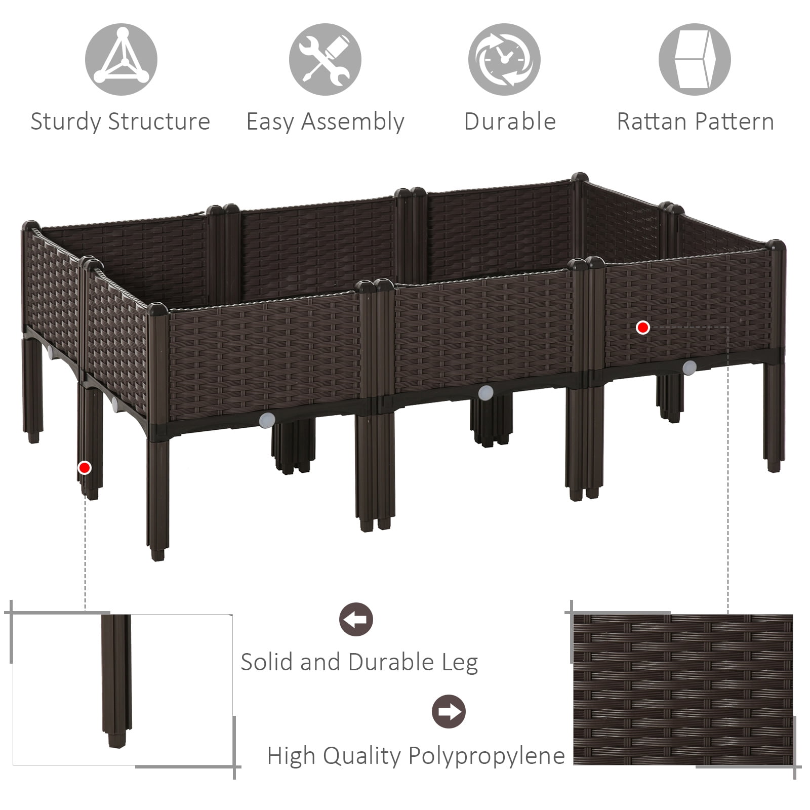 Outsunny 6 Piece Raised Garden Bed Kit, Elevated Planter Boxes with Drainage Holes for Outdoor Flowers, Vegetables, and Herbs