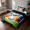 thumbnail image 2 of Manfei Cartoon Sports Twin Comforter Sets, Football Soccer Basketball Baseball Bedding Set, Navy Green Orange, Black Reversible 2 Pieces 1 Comforter and 1 Pillowcase, 2 of 6