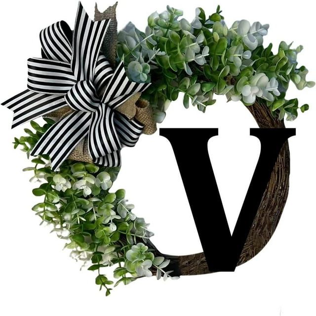 CEHVOM 26 Letters Decorative Wreath Door Hanging Home Decor Letters With Bow Knot Pendant Rattan Ring Wall Decoration Window Decoration Pendant Clearance