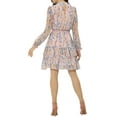 thumbnail image 3 of INSPIRE CHIC Women's Floral Stand Collar Tiered Ruffle Hem Long Sleeve Chiffon Dress M Pink, 3 of 6