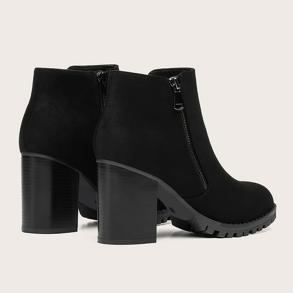 Aayomet Womens Boots Winter Oversized Women's Shoes With Increased Fashion Short Boots Thick Heels Round Toe and (Black, 7.5)