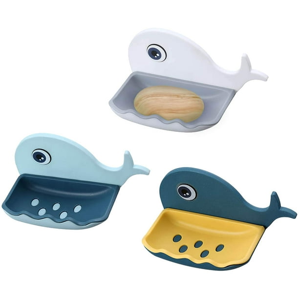 Jabonera de 3 piezas, jabonera de ducha, jabonera montada en la pared, jabonera de plástico que mantiene el jabón seco y limpio, jabonera para baño, ducha, cocina (blanco, azul oscuro, azul claro)