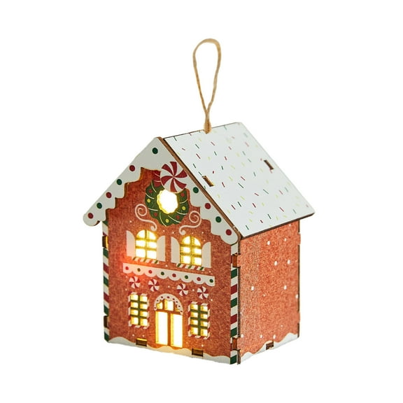 PuSpu Christmas Cabin Ornament 3D LED Wooden Pendant 9x7.5x6 cm Multicolor 1Pcs Hanging Home Tree Fireplace Window Holiday Ambiance Decor Light